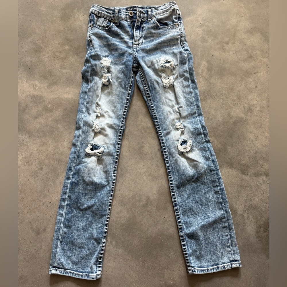 BKE Light Blue Distressed Straight Leg Jeans